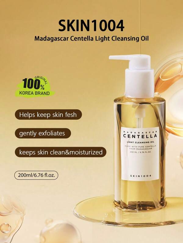 SKIN1004 Ulei de curățare ușoară Centella Madagascar 6,76 Fl.Oz, 200ml | Demachiant delicat cu ulei pentru față, demachiant coreean pentru față, curățare dublă