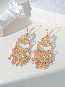 Herseygold 1 par de pendientes largos chapados en oro con luna creciente y flor, pendientes de lujo turcos nupciales con borla en forma de corazón, regalo de boda