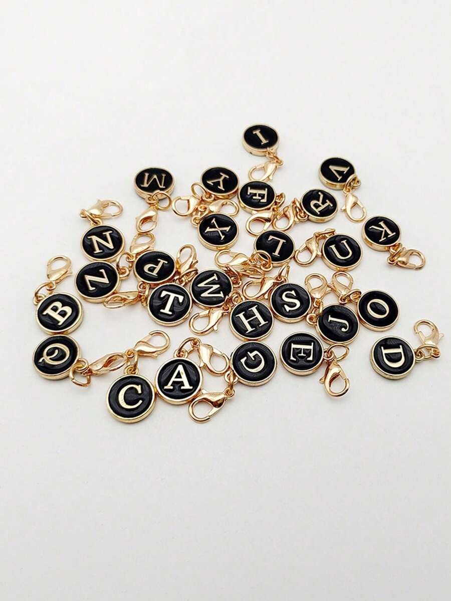 1pc Black-Color A-Z Letter Keychain, Suitable For Bag Pendant, Backpack Decor, Car Hanging Accessory, Daily Gift For Women