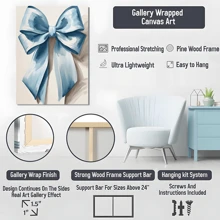 1pc Framed Canvas Poster, Light Blue Bow Wall Art Canvas Paintings, Ideal Gift For Bedroom Living Room Corridor, Wall Art, Room Decoration - 彩色 - 查看 6