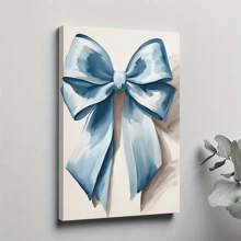 1pc Framed Canvas Poster, Light Blue Bow Wall Art Canvas Paintings, Ideal Gift For Bedroom Living Room Corridor, Wall Art, Room Decoration - 彩色 - 查看 1