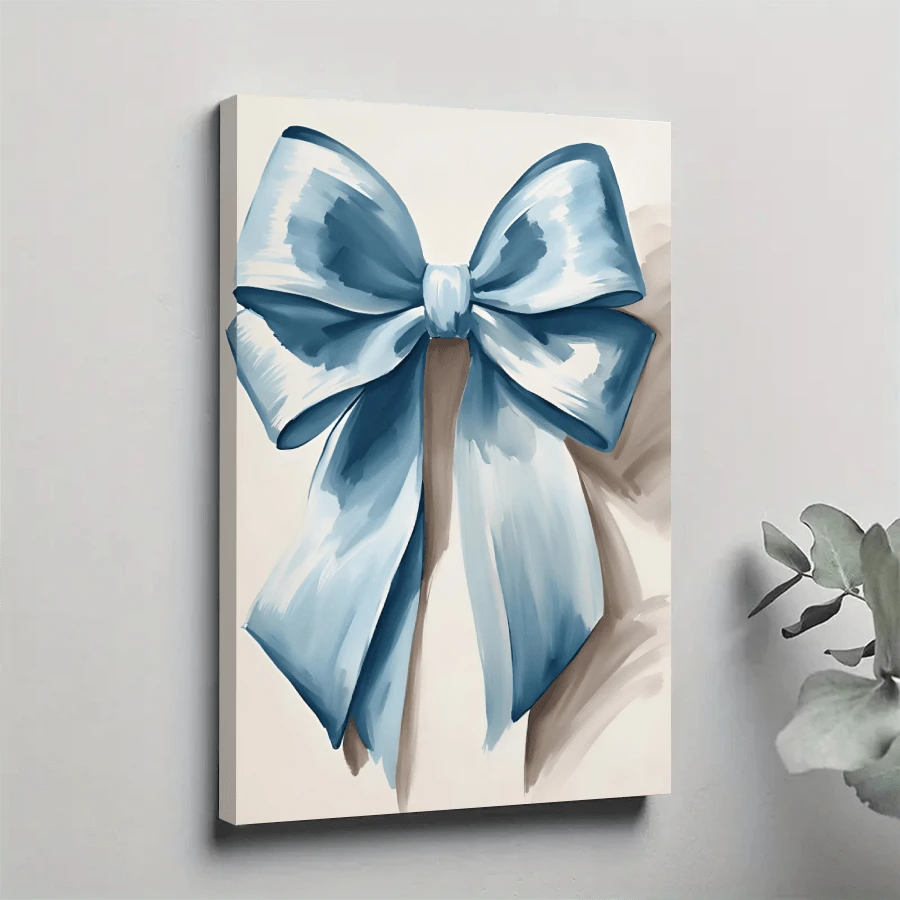 1pc Framed Canvas Poster, Light Blue Bow Wall Art Canvas Paintings, Ideal Gift For Bedroom Living Room Corridor, Wall Art, Room Decoration - 彩色 - 查看 1