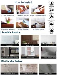 1 卷光面白色黑色粉色接触纸白色光面自粘纸光面防水厨房即剥即贴壁纸可移除乙烯基壁纸装饰厨房橱柜家具台面 - 黑色 - 查看 10