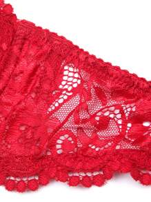 性感蕾丝内衣文胸半杯聚拢内衣薄款女士内衣文胸 - 紅色 - 查看 5