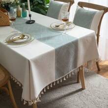 Elegant japansk-inspirerad diamantjacquardduk - rektangulär, viskosblandning för köks- och matinredning - Blå - Visa 4