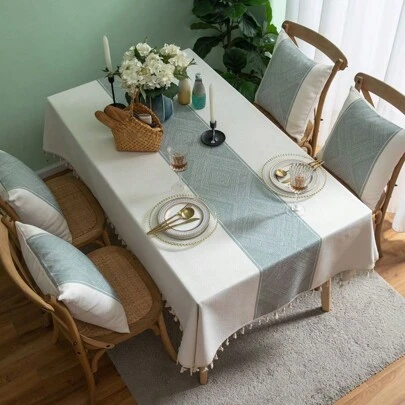 Elegant Japanese-Inspired Diamond Jacquard Tablecloth - Rectangular, Viscose Blend For Kitchen & Dining Decor