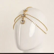 1 pièce Parure de tête bohème avec strass, diadème de mariée doré avec franges en cristal sur le front, motif nœud papillon et diamant, style bohème décontracté en cuivre