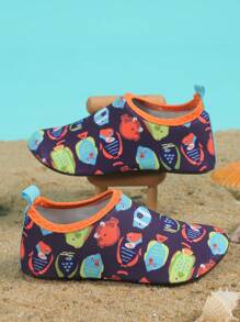 1 Pair Boys Black Dinosaur Rubber Anti-Slip Water Shoes For Beach, Soft Bottom Breathable Barefoot Shoes And Baby Walking Shoes - Blue - View 3