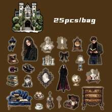 25 stuks/zak stickerpakket, zwarte wereldserie, retro donker kasteel thema PET-stickers, plakboekbenodigdheden, decoratief notitieboek fotolijst mobiele telefoonhoesje waterbeker vuilnis tijdschrift briefpapier doos DIY gepersonaliseerde collagestickers