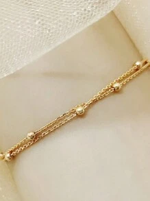 1pc Fashionable Beaded Bracelet For Women, Minimalist Metal Bangle, And Unique Design (Random Bead Quantity) - Gold - View 2