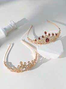 Herseygold 1pc Luxury Gold-Plated Women Crown, Middle Eastern Turkish Bridal Headpiece, European Beauty Pageant Crown, Wedding Hair Accessory - Gold - View 3