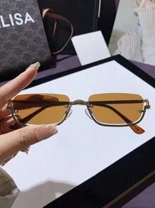 1 件金属半框矩形复古街头风 Y2K 简约优雅时尚眼镜，非常适合夏季海滩度假、户外、旅行 - 彩色 - 查看 16