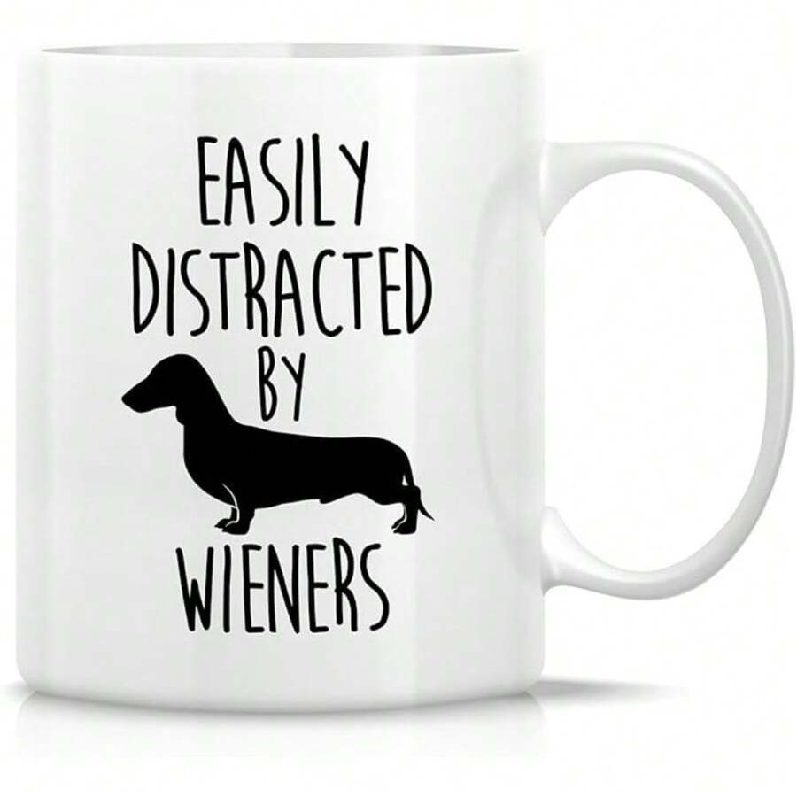 Funny Mug - Easily Distracted By Dogs Dachshund Dog Mom Lover 11 Oz Ceramic Coffee Mugs - Sarcasm Sarcastic Motivational Inspirational Birthday Gift For Him Her Friend Coworker Dad Men - trắng - Xem 1
