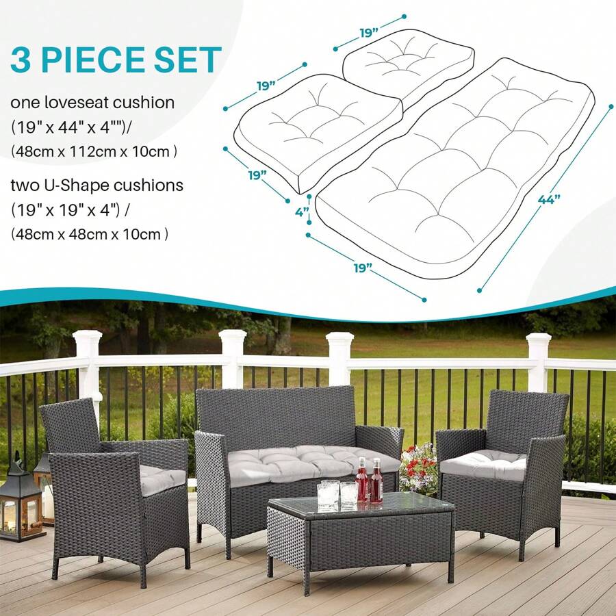 3-Piece Cushion Set Loveseat Settee Tufted Outdoor Waterproof Bench Seat Cushion Tufted Seat Cushions 3PCS/Sets Waterproof 3 Pieces Outdoor Furniture Cushions For Patio Furniture - 淺灰色 - 查看 1