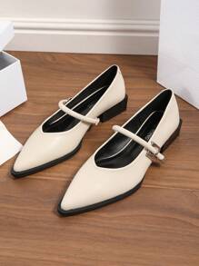 2025 Spring New Pointed Toe Flats, Elegant Minimalist Versatile Fashion Women's Shoes, White Mid Heel Low Chunky Heel Pumps - White - View 3