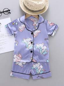 Conjunto de Pijama Infantil Feminino com Camisola Curta de Seda de Gelo e Calça, 2 Peças, Roupa Casual para Criança e Menina Pequena