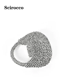 New Autumn/Winter Luxury Handmade Beaded Mini Clutch Purse, Sparkling Handbag For Party ,Wedding - Silver - View 10