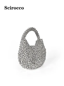 New Autumn/Winter Luxury Handmade Beaded Mini Clutch Purse, Sparkling Handbag For Party ,Wedding - Silver - View 3