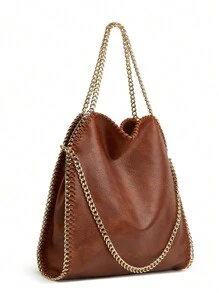 حقيبة يد نسائية عصرية أوروبية وأمريكية، حقيبة سلسلة كاجوال، حقيبة كتف جلد PU منسوجة يدوية بطراز قديم، حقيبة خصر قابلة للطي ذات سعة كبيرة، مع سلسلة ذهبية، متعددة الاستخدامات