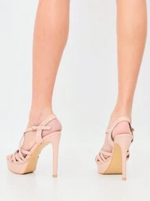 Sandale cu toc înalt pentru femei, cu bretele încrucișate, cu talpă groasă, potrivite pentru petreceri și ocazii de adunare Sandale elegante Sandale de vară pentru femei - Caisă - Vizualizare 3