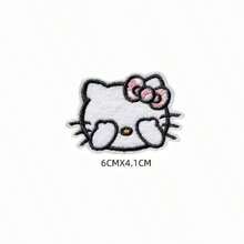 Sanrio 1pc/6pcs Cartoon Hello Kitty Fabric Sticker Embroidery Label Cute Patch For Clothes, Self-Adhesive Waterproof Decal, Suitable For All Kinds Of Clothing. (Random Style)