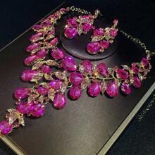 Juego de joyas de lujo para mujer, set de 3 piezas que incluye collar y aretes, adecuado para novia, boda, banquete y ocasiones formales
