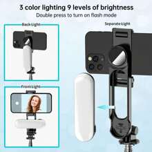 44" Extendable Phone Tripod With Selfie Stick, Fill Light, Wireless Bluetooth Remote, 600mAh Battery