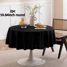 1/2pcs Round Tablecloth, 59.84inch, Polyester Fabric Tablecloth, Stain & Wrinkle Resistant, Washable, Suitable For Wedding, Birthday Party, Reception, Banquet, Black