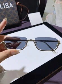 1 件金属半框矩形复古街头风 Y2K 简约优雅时尚眼镜，非常适合夏季海滩度假、户外、旅行 - 彩色 - 查看 19