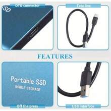 Portable 2TB External Hard Drive HDD USB 3.1 For PC, High Speed SSD Mobile SSDS - 黑色 - 查看 4