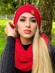Unisex Knit Infinity Beanie And Scarf Set Soft Wool  Winter Fashion - Rojo - Ver 2