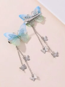 2pcs Women's Simpilistic Elegant Butterfly Tassel Hair Clips, Suitable For Daily Wear