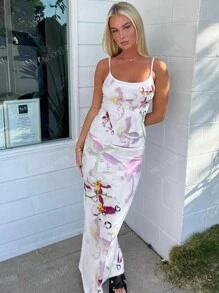 Printed Camisole Slim Long Skirt Two Pieces Set, Spring And Summer
