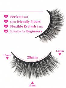 1 Par de Cílios Postiços Completos Leves de 10-13mm, Volumosos e Densos, Fibra Preta Suave, Design Frisado e Abanado, Aplicação Instantânea Sem Cola, Reutilizável com Tiras Adesivas de Reposição, Perfeito para Uso Diário