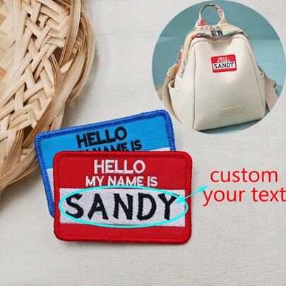 Custom 2 Pieces Badge Name Tag Embroidery Patch To Hat Cap Bag With Iron On Backing Or Hook And Loop Backing