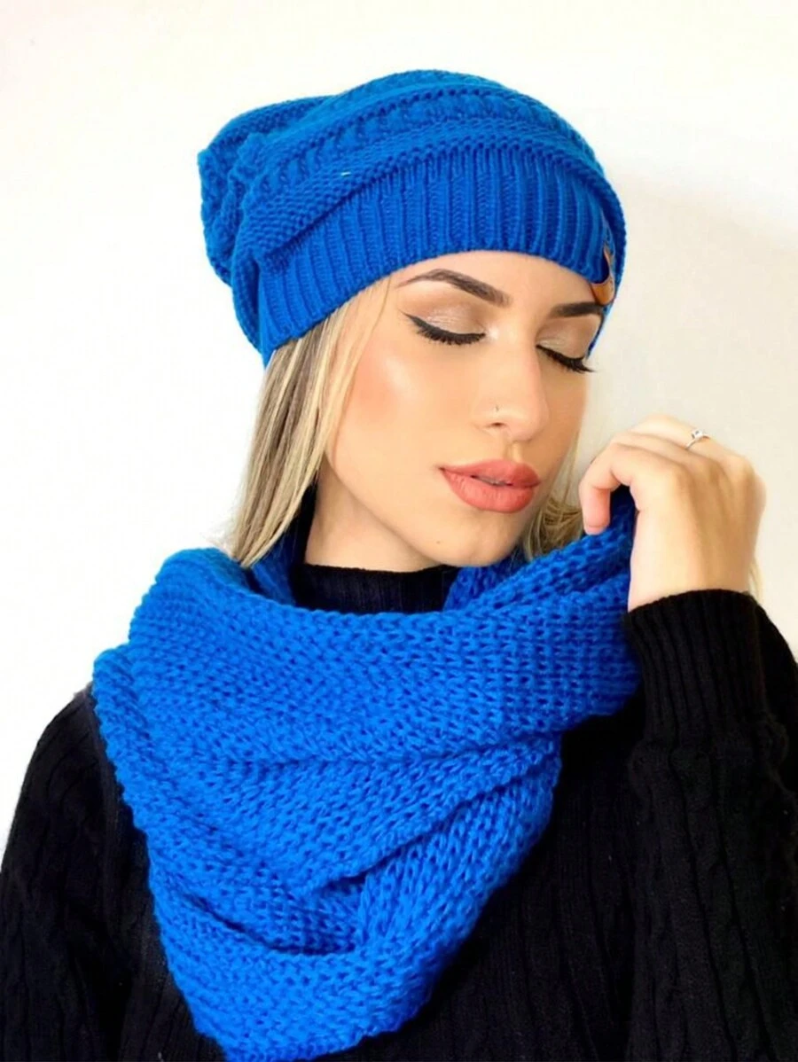 Unisex Knit Infinity Beanie And Scarf Set Soft Wool Winter Fashion - Azul - Ver 1