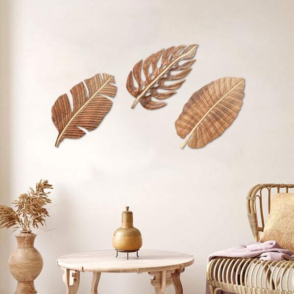 Set de 3 piezas de decoración de pared con hojas botánicas - Hojas de Monstera, Palma y Mango - Decoración de pared de fácil instalación para dormitorio, sala de estar, baño, escalera, pasillo, fondo de sofá, ideal para decoración boho del hogar