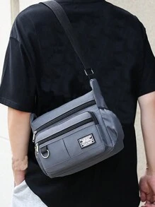 Men's Shoulder Bag With Multiple Pockets Sling Bag - Grey - View 5