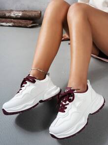 SHIHUA 2025春秋新款红色女士运动鞋厚底复古运动鞋轻便百搭女学生休闲跑步鞋 - 紅色 - 查看 1