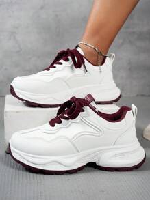 SHIHUA 2025春秋新款红色女士运动鞋厚底复古运动鞋轻便百搭女学生休闲跑步鞋 - 紅色 - 查看 4