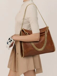 حقيبة يد نسائية عصرية أوروبية وأمريكية، حقيبة سلسلة كاجوال، حقيبة كتف جلد PU منسوجة يدوية بطراز قديم، حقيبة خصر قابلة للطي ذات سعة كبيرة، مع سلسلة ذهبية، متعددة الاستخدامات