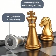 Chess Sets - Travel Chess Set That Stows In Your Pocket - Magnetic Chess Set With Folding Case(Gold And Silver Pieces) Family, Gathering, And Halloween/Thanksgiving Day/Christmas Gift