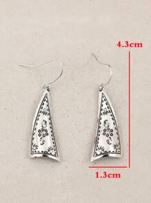 1 对全新设计雕刻三角形金属耳环 - 復古銀色 - 查看 5