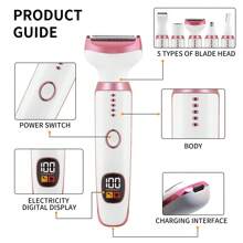 5-In-1 Electric Female Painless Shaver, Rechargeable Trimmer For Face, Legs, Armpits And Bikini Area, Efficient And Gentle Hair Removal Solution For Smooth Skin - Pink - View 6