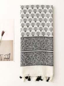 新款透气沙滩配饰流苏披肩，优雅波西米亚风围巾，时尚彩色条纹印花雪纺围巾，女士百搭轻盈大围巾，适合春夏穿着，户外防晒沙滩披肩 - 彩色 - 查看 4