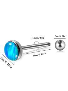 1 件装 女士不锈钢蛋白石舌环 银色闪亮闪光舌头杠铃外螺纹穿孔身体首饰 14 克