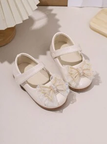 女童珍珠蝴蝶结皮革公主鞋，软底，春秋夏新款