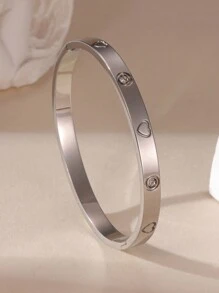3 pièces Set de Bracelets Joncs Argent Brillant avec Ornements en Zircone Quatre Feuilles de Trèfle, Convient pour le Port Quotidien des Femmes