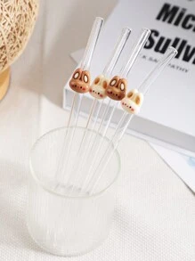 1pc Heat-Resistant Glass Straw With Rabbit Ear Decor, Perfect For Drinking Juice, Milk Tea, Coffee, Cold Drinks. Bent Straw Design, Suitable For Back To School, Gifts, Christmas, Valentine's Day, New Year, Birthday, Elegant Gift Set