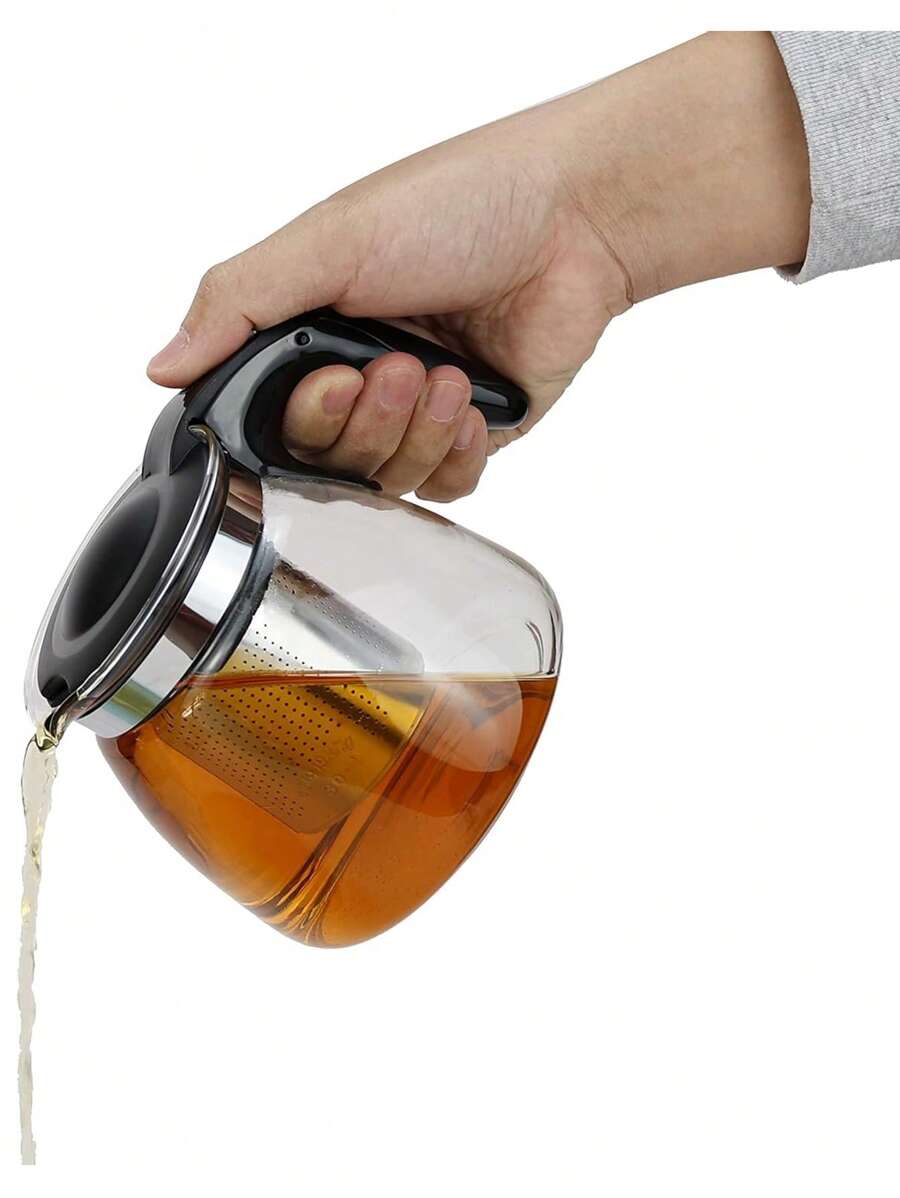 1 Pieza Tetera Redonda de Vidrio de Borosilicato con Tapa y Mango de Plástico, Capacidad de 1 Litro, Apta para Estufa a Gas, con Infusor de Acero Inoxidable Resistente al Calor, Perfecta para Té de Hojas Sueltas